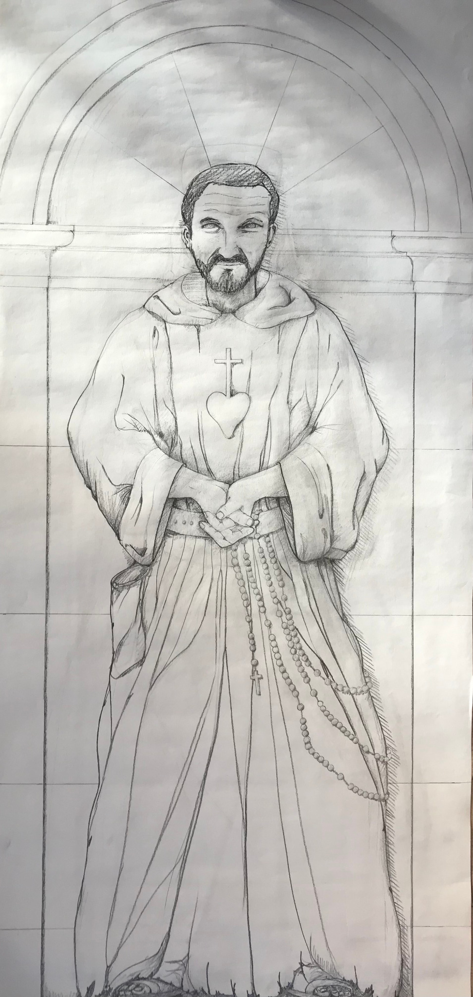 Esquisse au crayon d’une statue de Charles de Foucauld